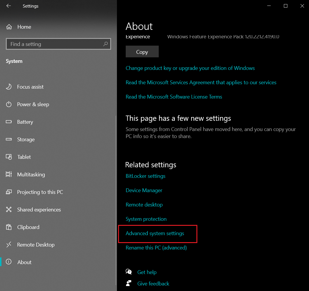 advanced system settings