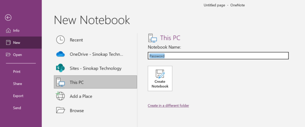 Create Notebook In OneNote
