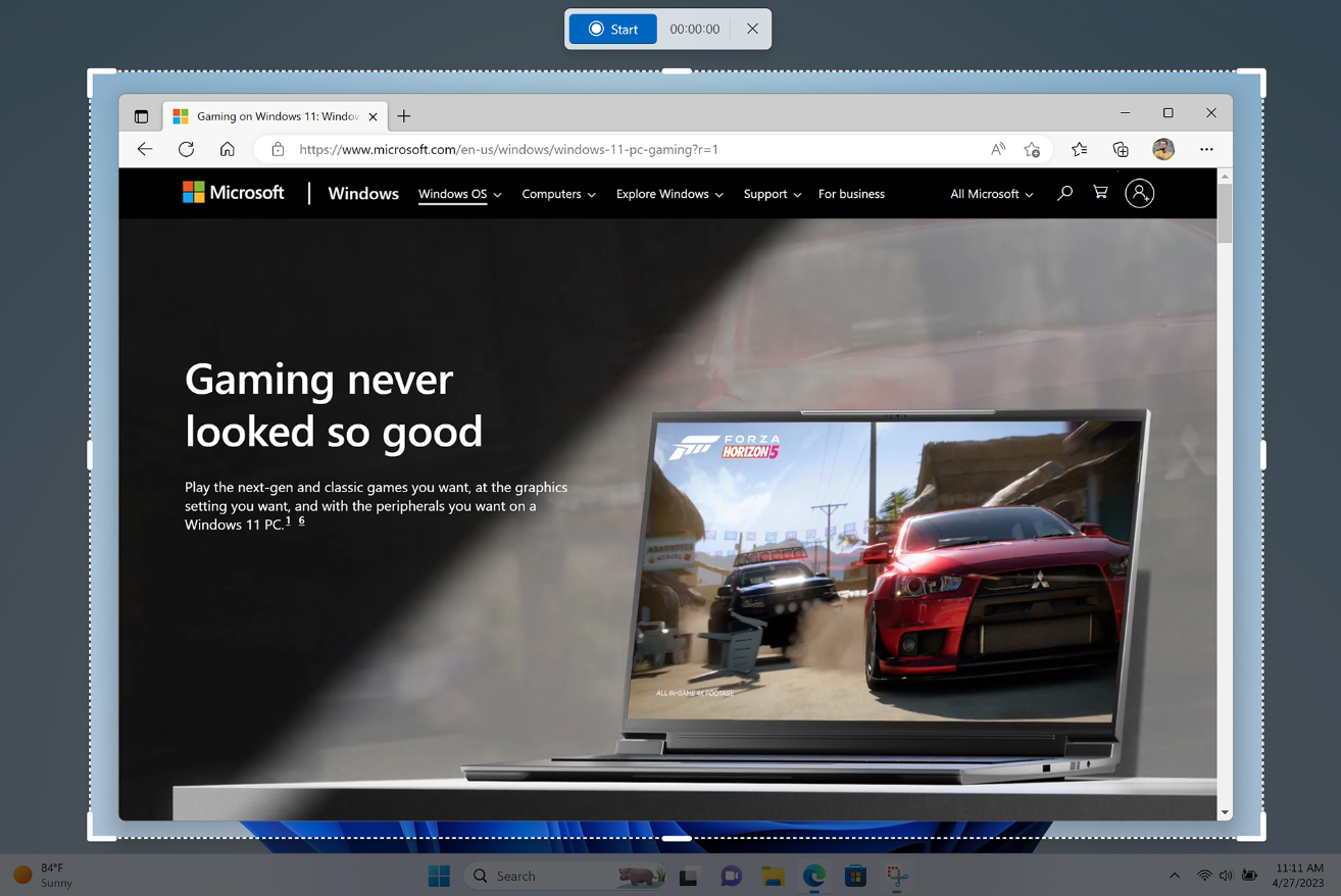 Screen recording in Snipping Tool