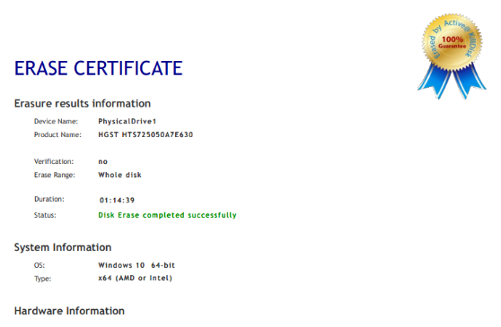 Erase Certificate