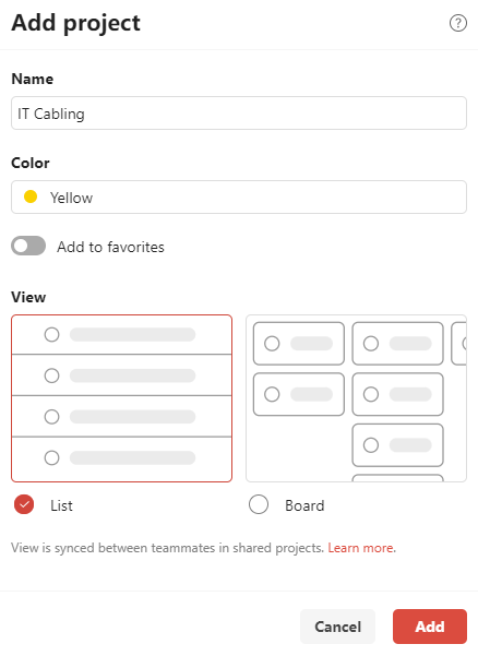 project name and color