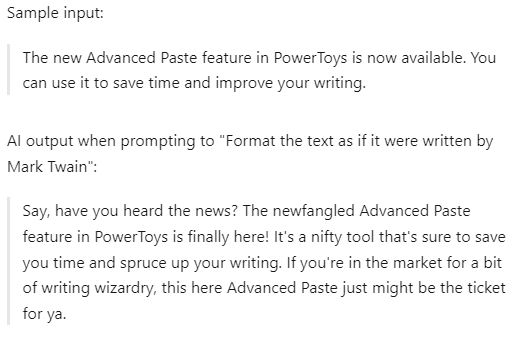 powertys advanced paste ai function Sample input