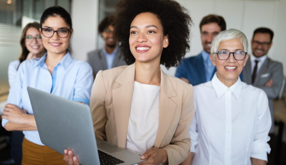 Group of successful business people happy in office